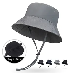 Polyester Quick-Drying Bucket Hat Adjustable Windproof Rope Wide Brim Foldable Portable Breathable Mesh Sun Protection Hat