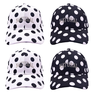 Polka dot baseball cap set in black and white with golden NATURAL letter embroidery