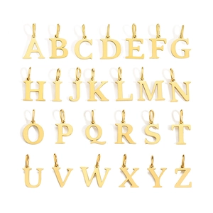 Detailed grid view showing full set of 26 gold letter pendants from A to Z for DIY jewelry