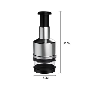 Manual stainless steel garlic press and vegetable chopper with 21cm height and 8cm diameter