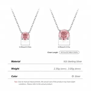 Collier en argent sterling 925 avec pendentif morganite rose en tailles 6mm et 8mm
