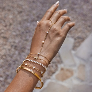 Gold layered paperclip chain bracelets with cubic zirconia and H-charm for women