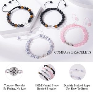 Detail showing 8mm natural stone beads and durable braided rope for compass bracelets