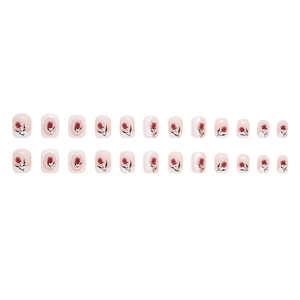 French vintage creamy white and rose pattern press-on nails in short square shape