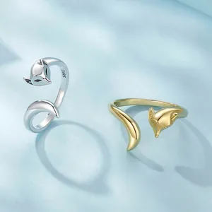 Charming animal fox open ring in S925 sterling silver with gold and silver finish options