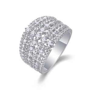 Exquisiter S925 Sterlingsilber Ring mit mehrreihigen Moissanit Steinen und Zirkonia Besatz