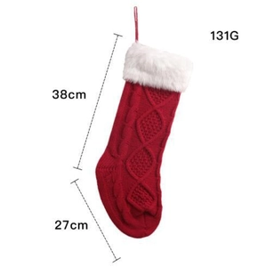 Red knit Christmas stocking with white faux fur cuff and hanging loop 38x27cm
