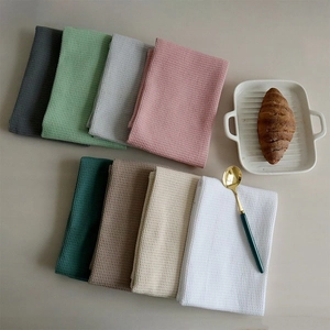 Rectangular waffle weave cotton linen napkins set in multiple colors for kitchen