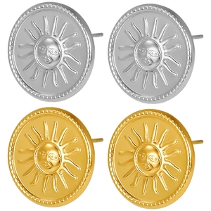 Minimalist 304 stainless steel sun mask stud earrings in gold and silver finish