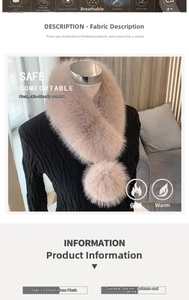 Detail of pink-beige faux fur scarf featuring soft plush balls for winter warmth