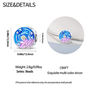 Detailed view of Starry Night charm bead with blue enamel and sparkling zircon accents