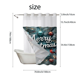 Christmas shower curtain with red bird and festive ornaments, 180x188cm size dimensions