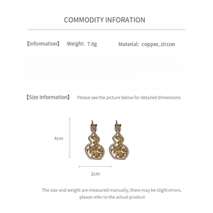 Detailed size specifications for hollow gourd earrings with cubic zirconia inlay
