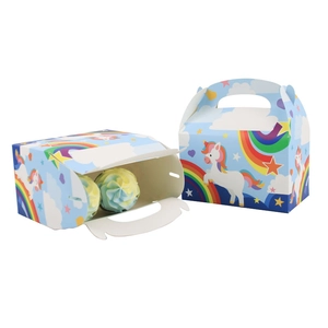 Blue European candy box with unicorn pattern and handle for cookies and party favors