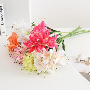 Fiore di Giglio Artificiale Stelo Singolo Seta Floreale Casa Matrimonio Festa Decorazione Accessorio Fotografico