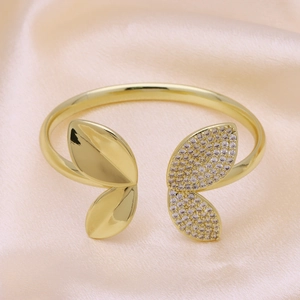 European Ins Style 18K Gold Plated Copper Butterfly Open Bangle For Women Luxury Geometric Zirconia Inlaid Bracelet
