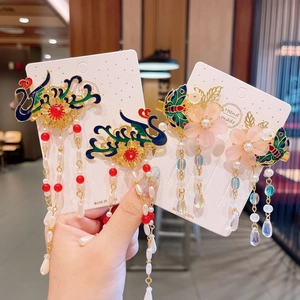 Ancient style hair clips with phoenix, flower patterns and long pearl bead tassels