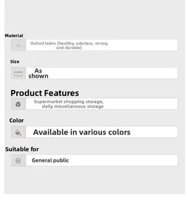 Detailed chart showing oxford fabric specs and durable features of the folding tote bag