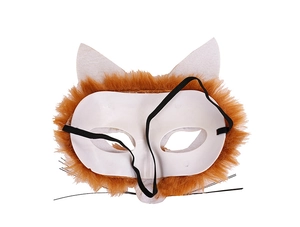 Vue arrière du masque animal montrant la base plastique, la fourrure orange et l'élastique