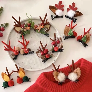 Christmas Reindeer Antler Hair Clips Plush Ears Bells Pom Poms Festive Holiday Headwear Accessories For Kids Girls