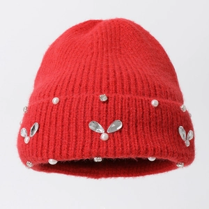 Berretto in Maglia Donna Carino Coniglio Strass Perla Elastico Caldo Cappello Invernale Morbido Peluche Maglia Berretto Esterno