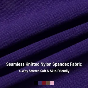 Seamless purple sports bra close-up showing 4D stretch honeycomb knitted fabric texture