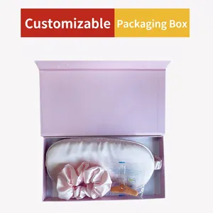 Pink silk sleep set with eye mask, scrunchie and earplugs in a premium gift box