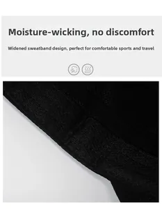 Detail view of wide sweatband and moisture-wicking fabric on black baseball cap