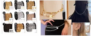 Macro detail of various stainless steel jewelry chains including gold and pearl styles