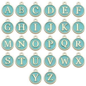 Golden alphabet pendant set with Tiffany blue enamel from letters A to Z for DIY jewelry
