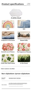Close-up of microfiber bath mat with TPR non-slip backing and various cute patterns