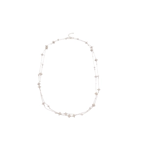 Elegant silver layered necklace with sparkling flower and star pendants for women