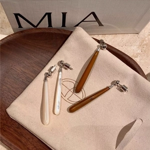 Long Teardrop Earrings Copper White Mother Of Artificial Pearl Wooden Grain Stone Elegant Dangle Jewelry For Women