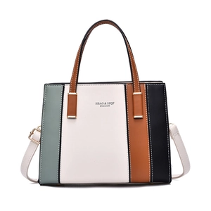 Fashionable color-block tote bag in PU leather with adjustable shoulder strap