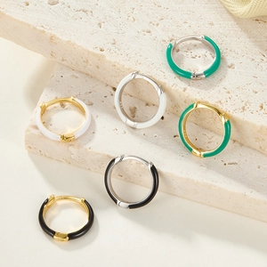 Elegant S925 sterling silver hoop earrings with colorful enamel inlay for women