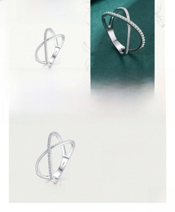 Detail view of S925 sterling silver cross ring with pavé zircons, 2.6mm band and hallmark