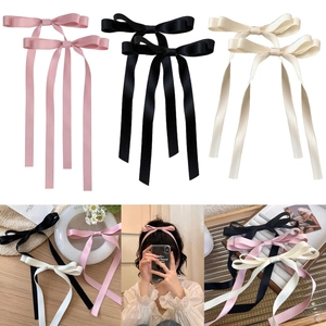 Double Layer Satin Ribbon Bow Hair Clip Long Streamers Ballet Style Sweet Princess Headwear Elegant For Girls Kids