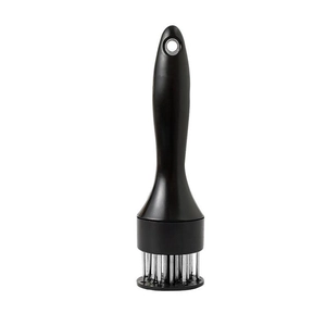 Ergonomic stainless steel meat tenderizer tool with sharp needles and black handle