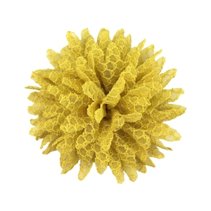 Detailed view of yellow lace sunflower hair accessory with honeycomb chiffon petals