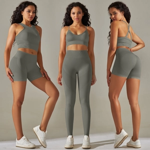 Women Seamless Ribbed Yoga Outfit High Waist Fitness Gym Clothing Breathable Elastic Sports Bra And Leggings