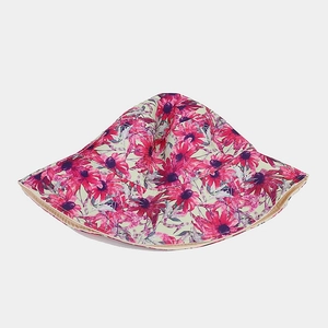 Women's reversible sun hat with purple sunflower print and wide brim for UV protection