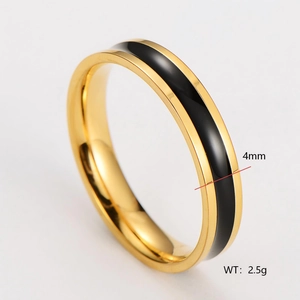 Anello minimalista 4mm in acciaio inossidabile dorato con smalto nero per uomo e donna