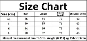 Detailed size guide table for satin scarf dress including bust and length measurements