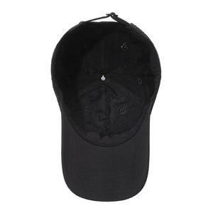 Unisex black baseball cap with interior mesh lining and adjustable strap back closure