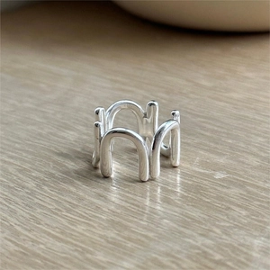925 Sterling Silver U-Shaped Ring Minimalist Geometric Stacked Arch Lines Polished Korean Style Jewelry For Women