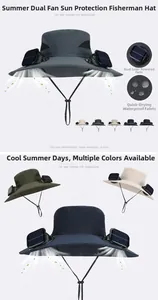 Detail view of solar dual fan sun hat with quick-dry waterproof fabric and windproof rope
