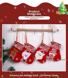 Detailed view of four festive Christmas stockings with 3D Santa, reindeer, and snowman icons