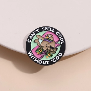 Creative Skateboard Pigeon Enamel Pin Zinc Alloy Round Geometric Brooch Badge Fashion Clothing Jewelry Accessory For Men Women