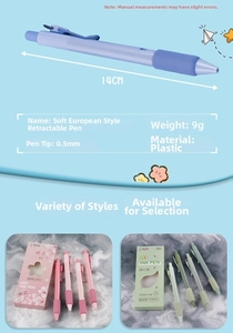 Macro detail of 14cm soft grip retractable gel pen with 0.5mm tip and color sets