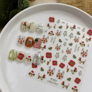 Christmas Puppy Flower Embossed Nail Art Stickers 3D Relief Dog Christmas Tree Stocking Self-Adhesive Nail Decals YT4329